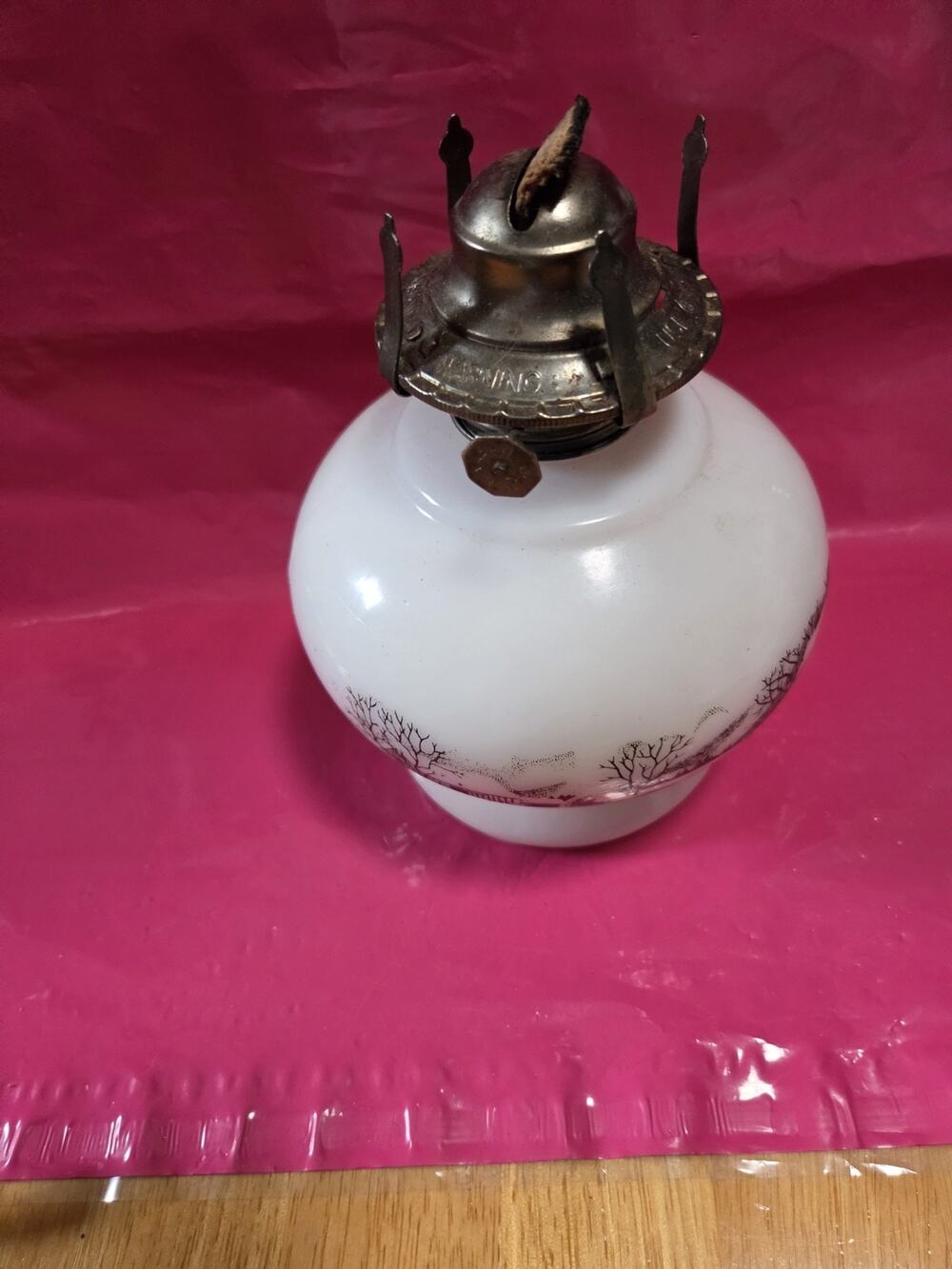 Currier & Ives Black & White Oil Lantern House Barn & Animals